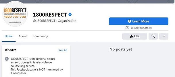 The 1800Respect domestic violence support line also had its page wiped