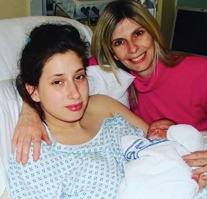 The star in hospital with mum Fiona after giving birth as a teenager back in 2008