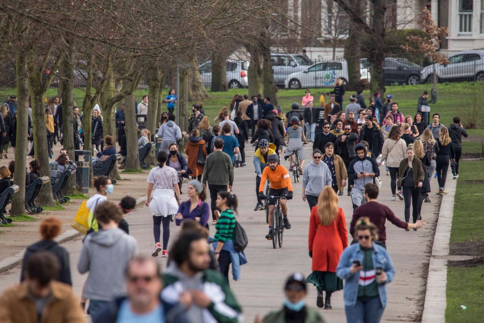 This was the busy scene in Victoria Park in East London, as locked-down Brits enjoyed warmer weather on February 20