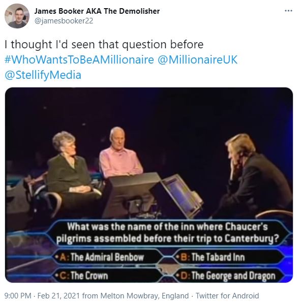 A fan pointed out that last night's question for £125k was on a previous episode