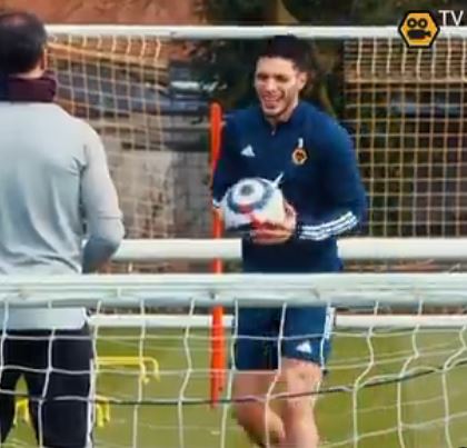 Raul Jimenez is back kicking a ball as he continues to recover from a skull fracture