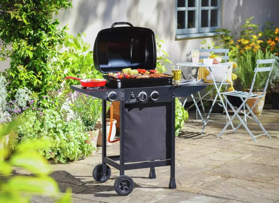 Double burner and grill compact BBQ