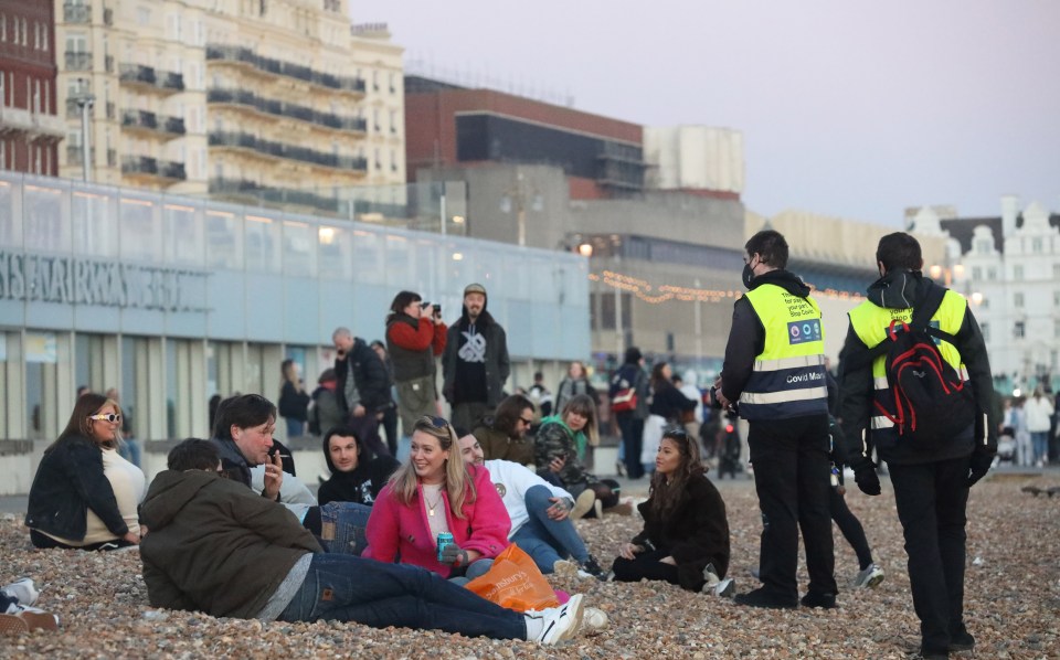 PCSOs and Covid marshals faced a busy time of in Brighton, after groups of friends gathered to sit on the pebbles