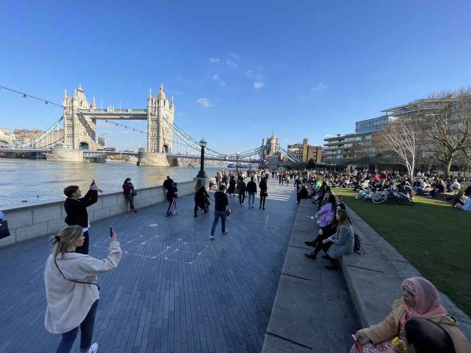 Walkways alongside the River Thames have also been busy