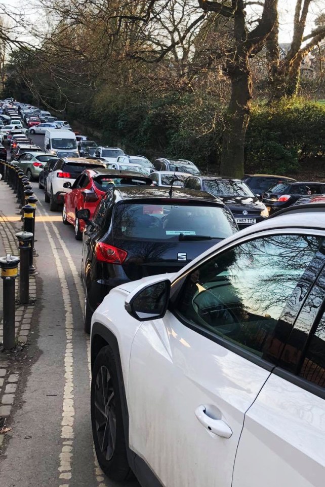 Cars blocked the street around Roundhay Park in Leeds