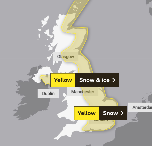 Yellow weather warnings have been issued for most of the country