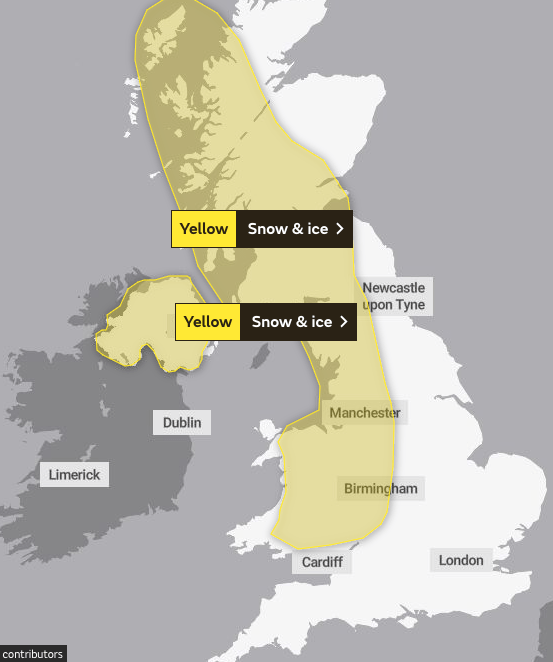 The Met Office has also issued a new yellow warning for snow and ice for Saturday