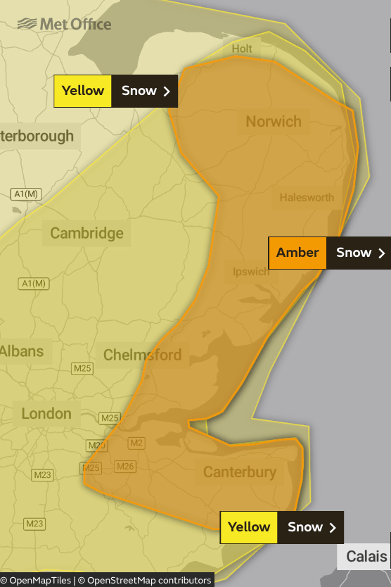 The Met Office's warning for Monday, Feb 8