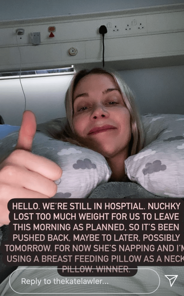 Kate Lawler has revealed she's been kept in hospital after her baby lost weight