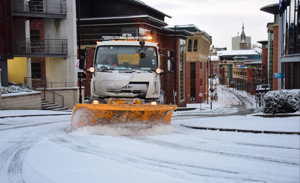 A snow plough clears the roads in Newcastle this morning