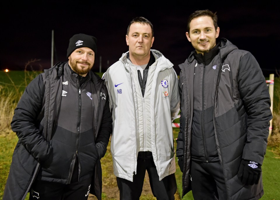 Former Chelsea manager Frank Lampard and his assistant Jody Morris show their appreciation for Bath