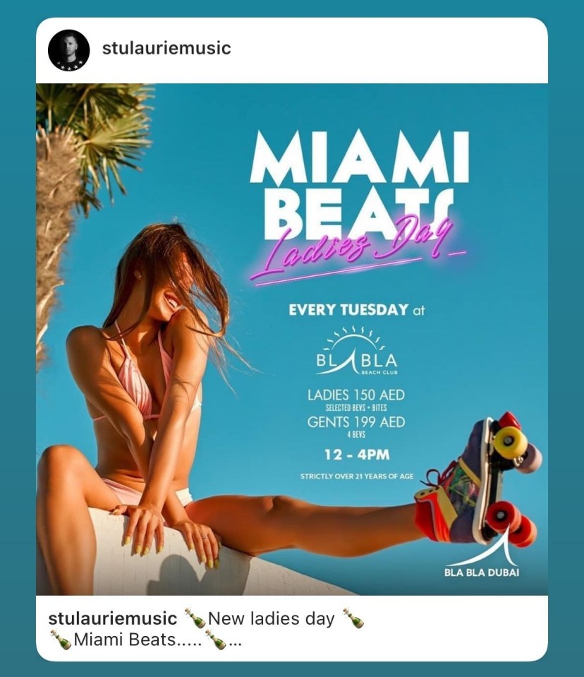 Love Islander Anton Danyluk’s Instagram page shared a poster for a beach party after Dubai’s government shut bars