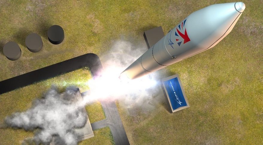 Artist impression of a rocket launching from a spaceport in Shetland