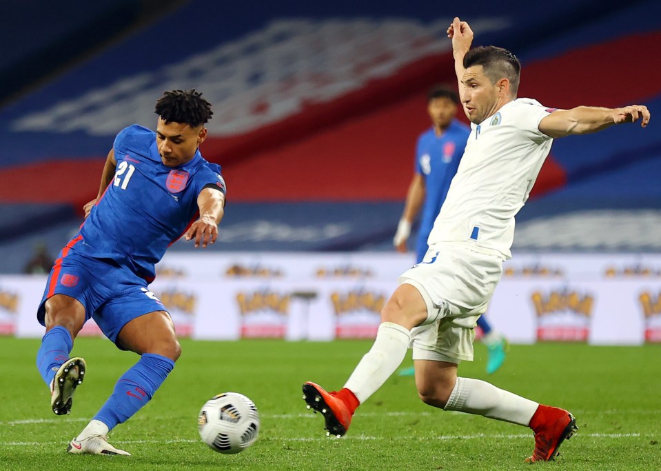 Ollie Watkins scored England’s fifth goal against San Marino with a brilliant finish