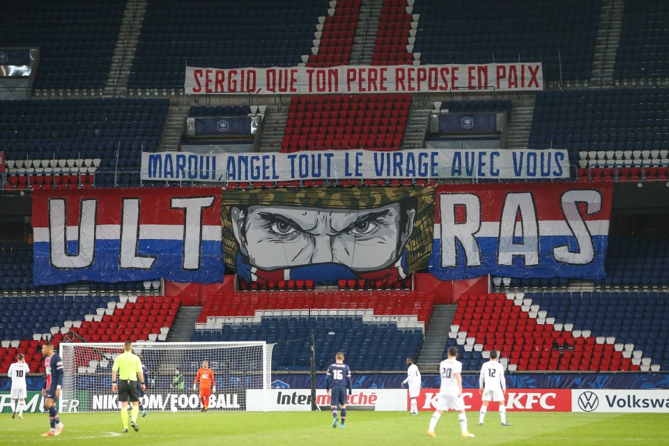 PSG fans showed their support for Marquinhos and Di Maria with a banner on Wednesday night