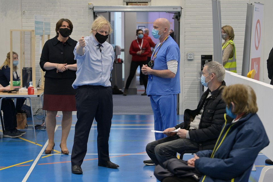 The PM joined Arlene Foster on a trip to visit a vaccination centre in Northern Ireland