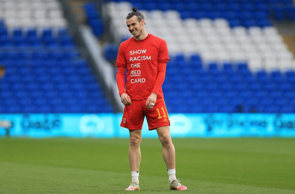 Gareth Bale wearing a shirt reading Show Racism the Red Card ahead of Wales’ qualifier with Czech Republic