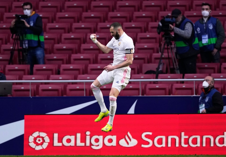 France striker Karim Benzema celebrates after proving up to the task of rescuing a point for Real Madrid late on at the Wanda Metropolitano