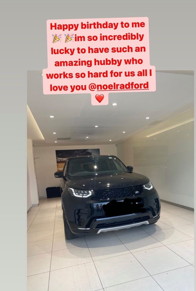 Sue was gifted a new Range Rover by husband Noel for her 46th birthday