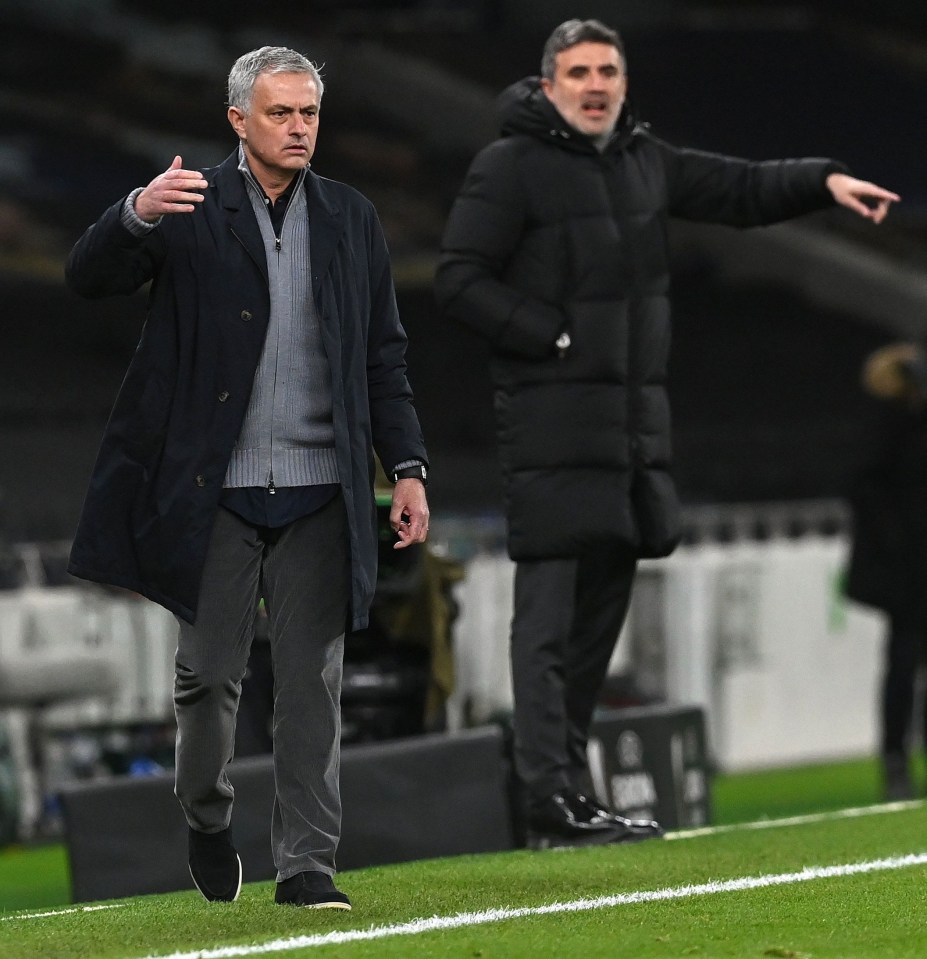 Boss Jose Mourinho saw Spurs boss the Europa League first-leg last-16 tie