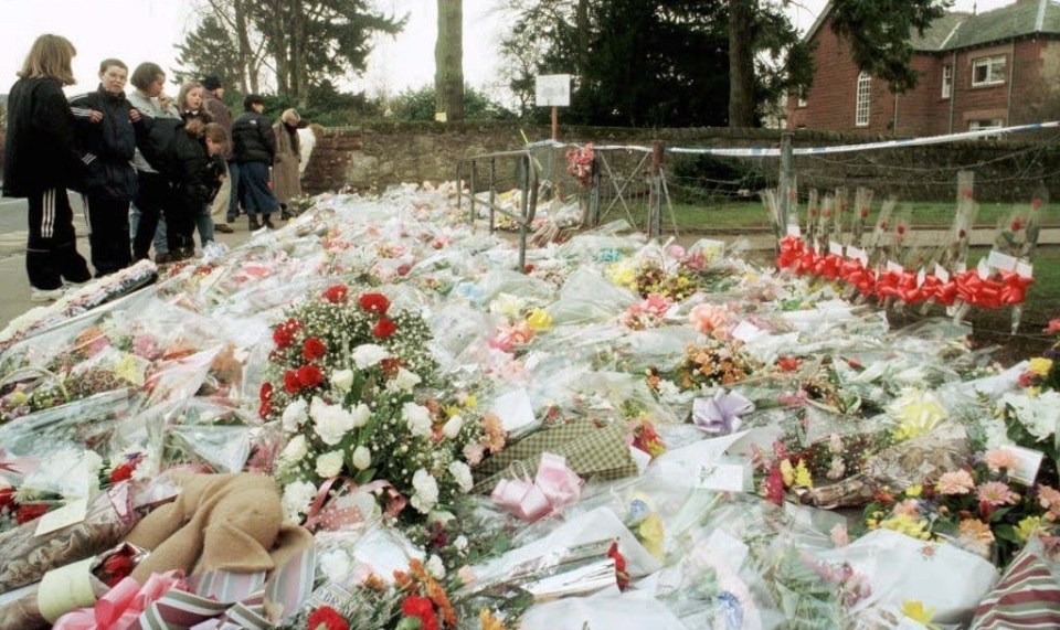 Tributes were left outside the school after the 1996 killings