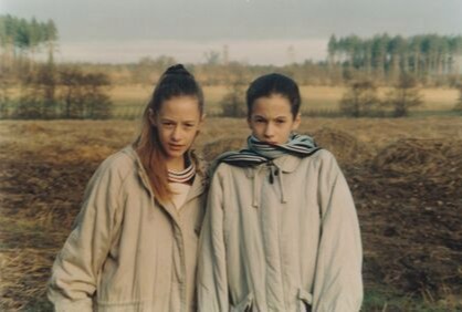 Caroline pictured with twin sister Jody as children