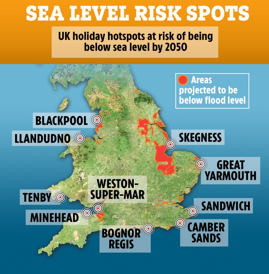 A number of UK resorts are at risk of flooding due to rising sea levels