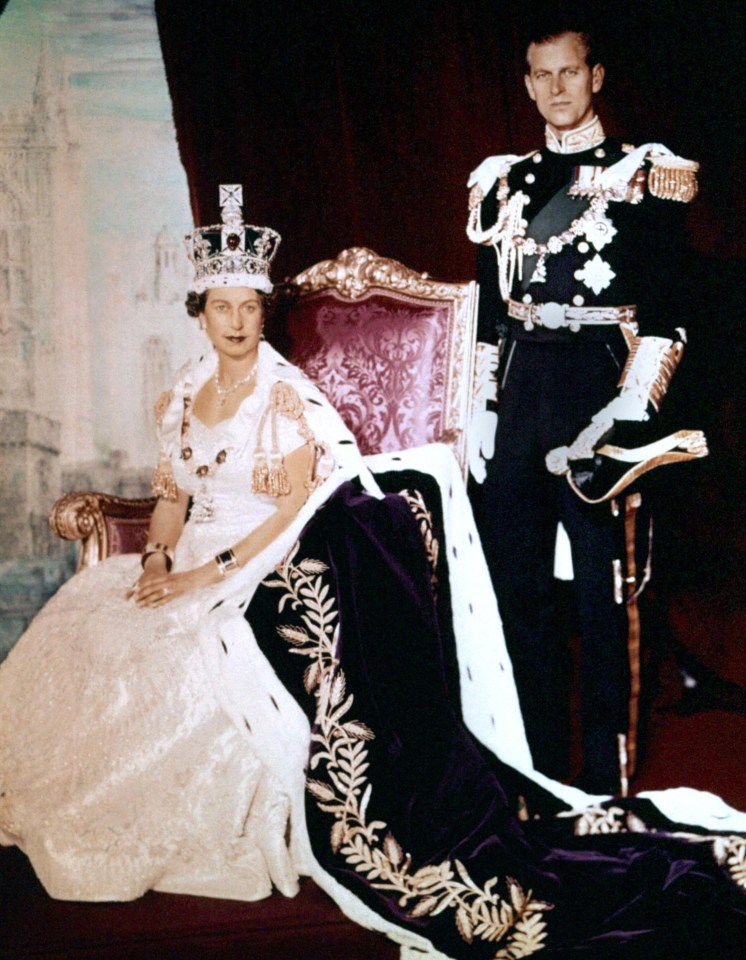 The Queen and Prince Philip at her coronation in 1953