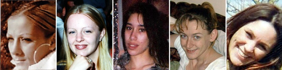 Victims Anneli Alderton, Gemma Adams, Tania Nicol, Paula Clennell and Annette Nicholls