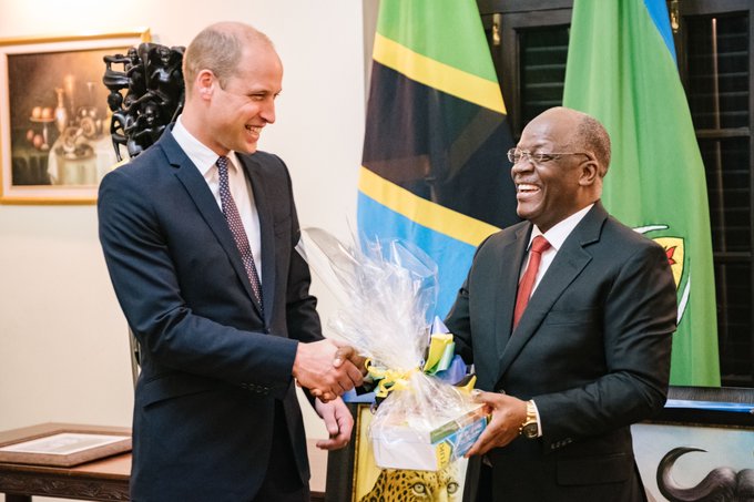 Prince William with John Magufuli, who has died at the age of 61