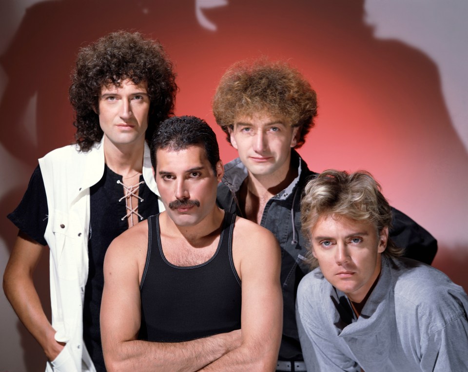 John (second right) with Queen at the height of their 80s fame