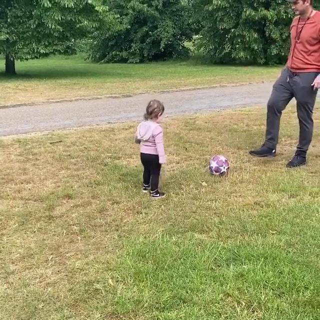 Little Patricia, seen here playing football with her dad, has become a big sister