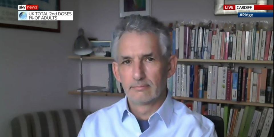 Professor Tim Spector - pictured on Sky News in February - said the “main effects of 20 million vaccines” is yet to kick in.