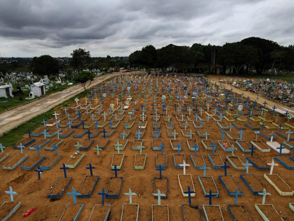 Data suggests the P1 variant may be more deadly, but its too early to say. Pictured: An aerial view of the Parque Taruma cemetery in Manaus, February 25