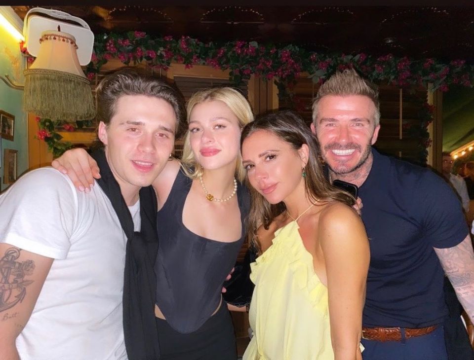 Brooklyn with fiancee Nicola Peltz and parents, Victoria and David