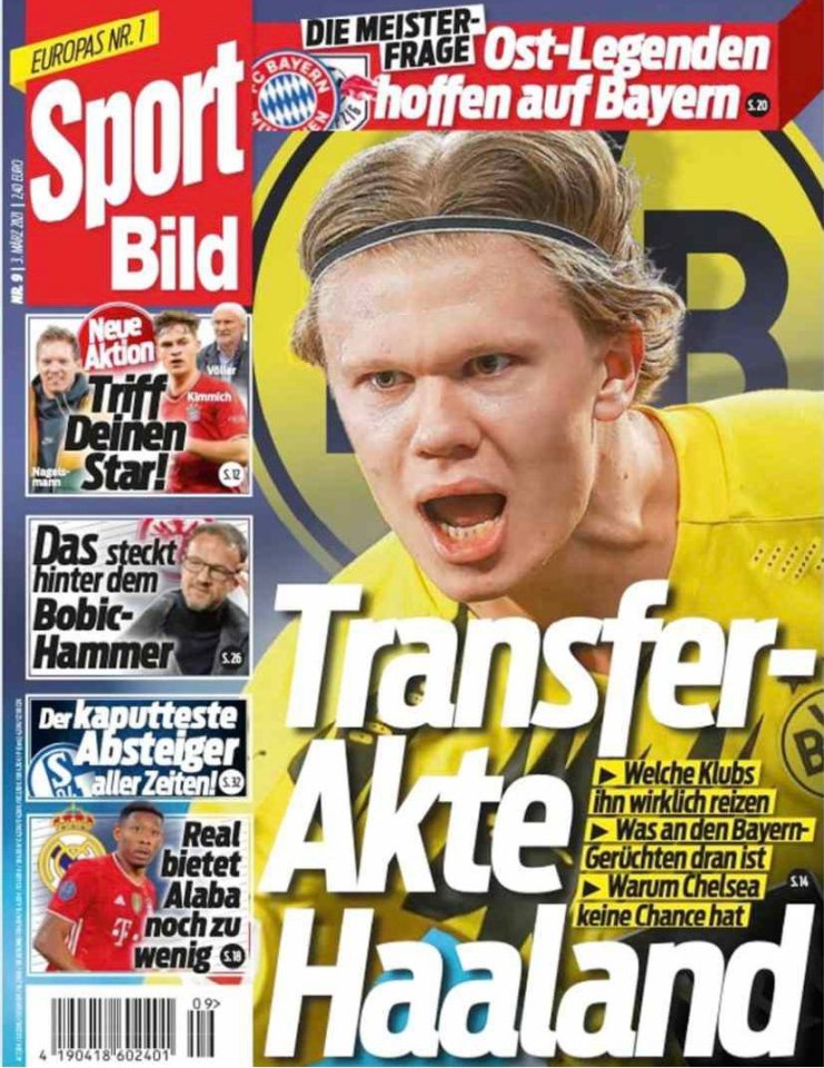 The front page of Sport Bild say Chelsea have 'no chance' to sign him