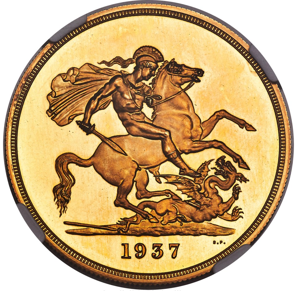 The coin has St George on horseback slaying a dragon on its reverse