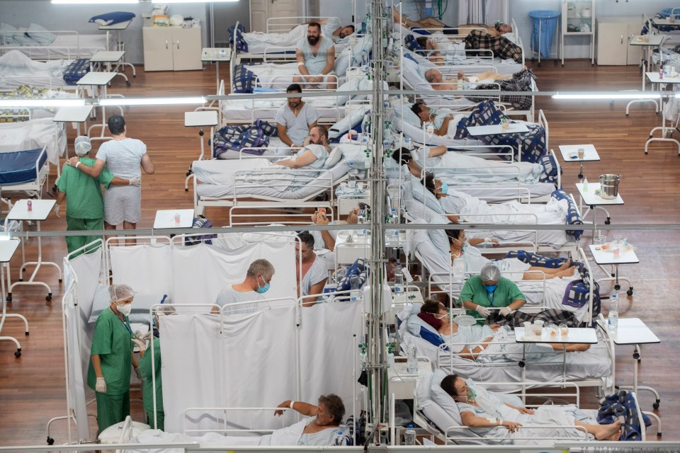 A sports arena in Sao Paulo has been turned into a field hospital for Covid patients