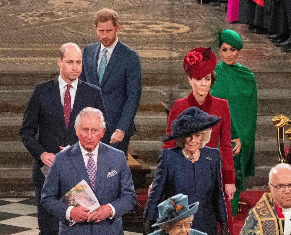 A race row has engulfed the royal family – seen here at last year’s Commonwealth Service in London –  after Harry and Meghan’s explosive claims