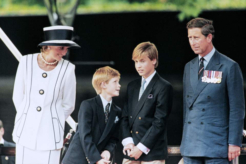 The brothers are seen here as youngsters with mum Princess Diana and dad Prince Charles