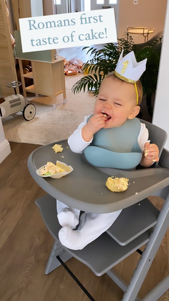 Roman enjoying his first bit of birthday cake