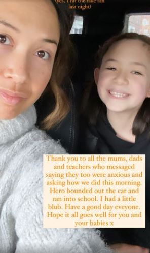 Myleene Klass got emotional as she dropped daughter Hero to school