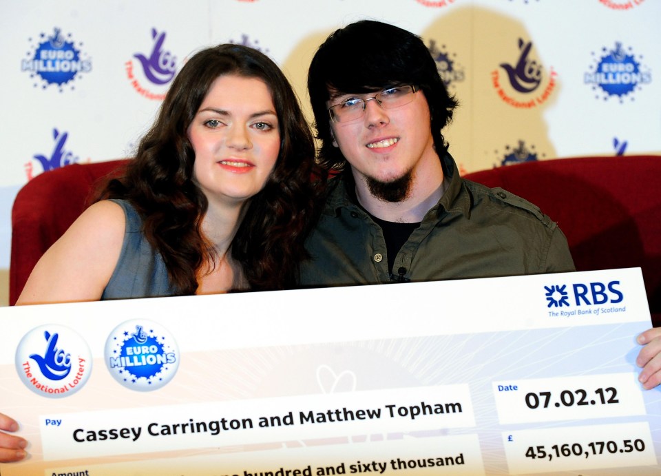 Matt and Cassey celebrating after winning £45,169,170.50 on the EuroMillions jackpot