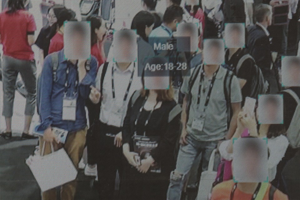 A facial recognition system is demonstrated on a screen during the CES Asia Show in Shanghai