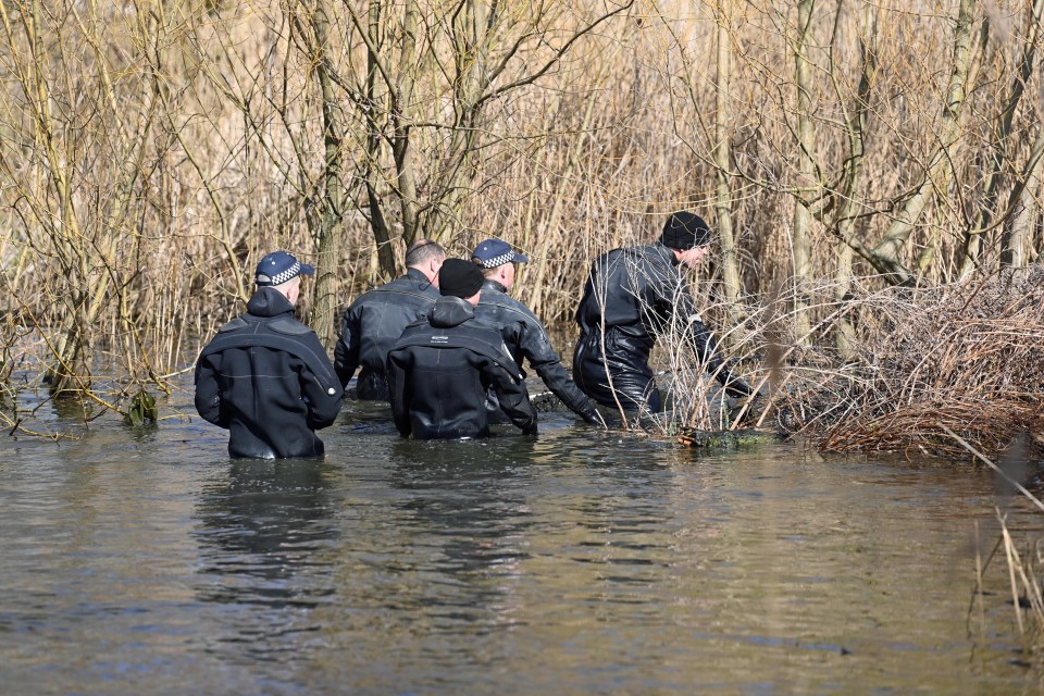 Police have been seen searching ponds as part of the investigation