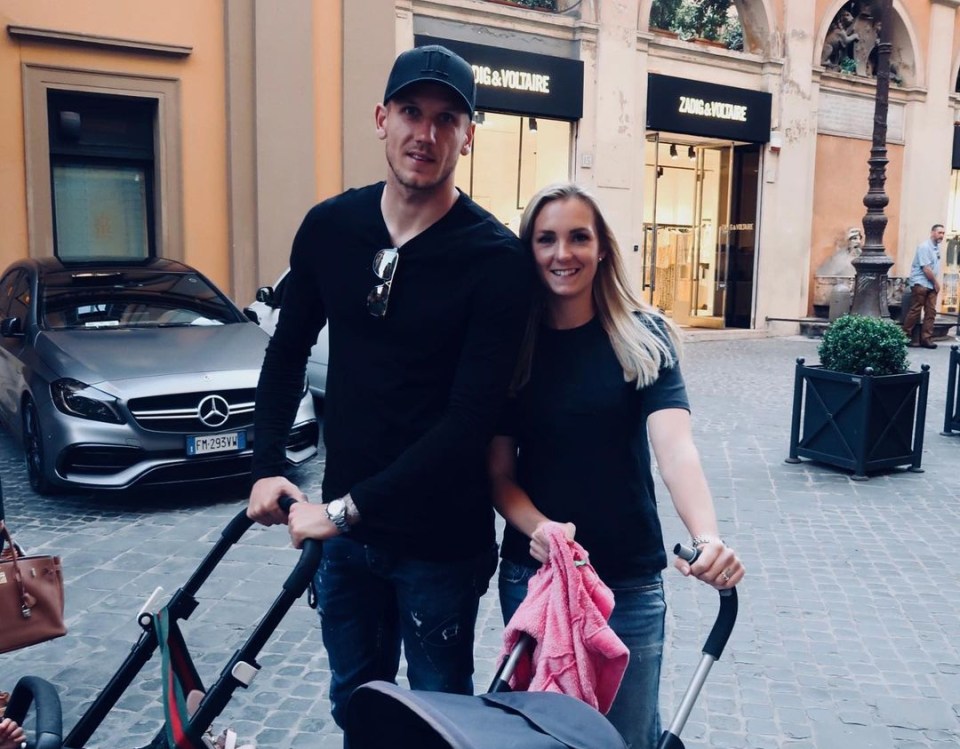 Everton reserve keeper Robin Olsen with his wife, make-up artist Mia Lindgren