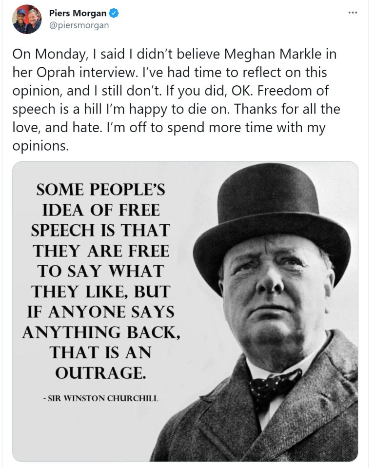 Piers refused to apologise - quoting Sir Winston Churchill