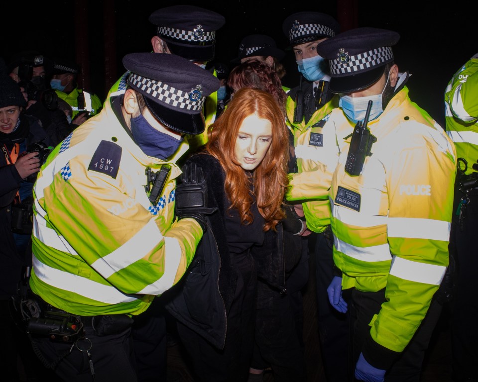 Ms Stevenson was led away by cops last night