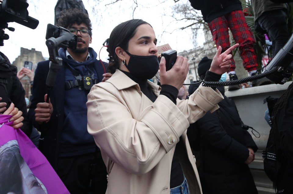 Labour MP Nadia Whittome, seen last week at protest against police in Parliament Square, refused to condemn last night’s riots in Bristol