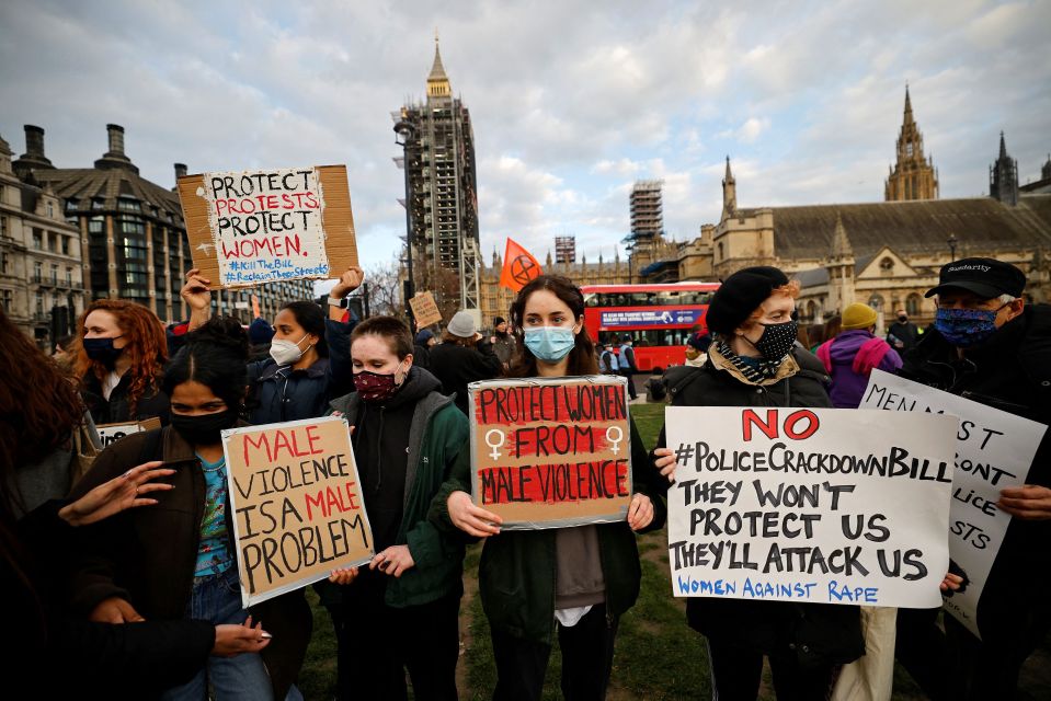 Demonstrators gathered at Parliament Square tonight